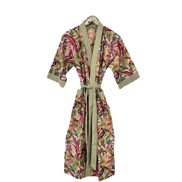 Hand Made Other - Cotton Block Print Robe Parrots Peacocks Design